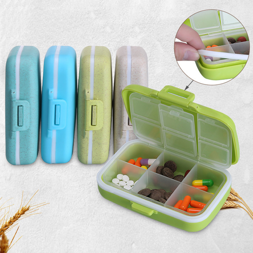 Biodegradable Eco Case - 6つのコンパートメントが付いた携帯用ピルボックスオーガナイザー、小麦ストロー製、環境に優しい生分解性、旅行や日常使用に最適な薬収納ケース