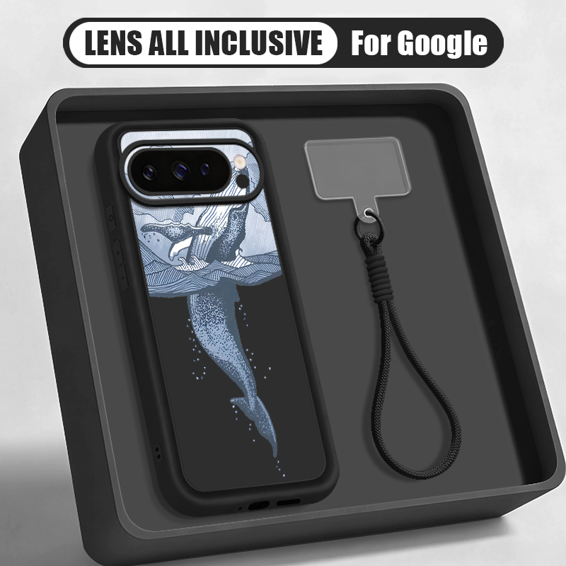 Phone Cases Google Pixel 9A - ザトウクジラ柄リストストラップ付きランヤードケース Google Pixel 10 9 8