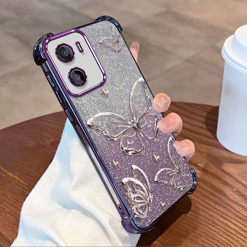 Phone Cases For Motorola - グリッターメッキ保護カバーモトローラモト G06 パワーケース Flxebile TPU 四隅耐衝撃バタフライ
