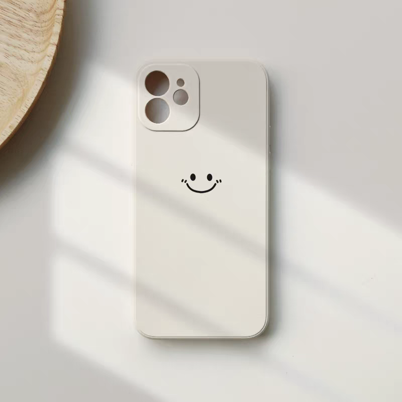 Silicone Liquid Case - ミニマリストスマイリープリントスマホケース iPhone 17 16 15 14