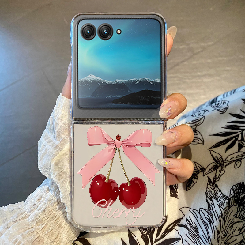 Phone Cases For Motorola - ピンクチェリーボウノットプリント柄スマホケース Motorola Razr 60 Ultra/Razr 50/40