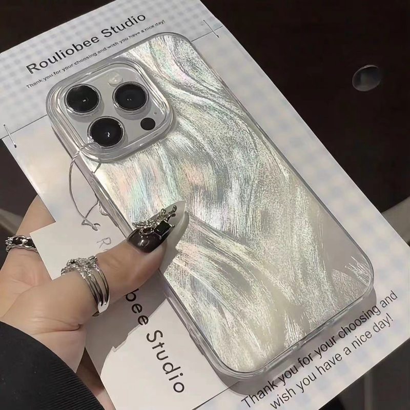 Phone Cases Arc - 高級オーロラシルバーレーザーフェザー糸電話ケース iphone 15 14 13 12