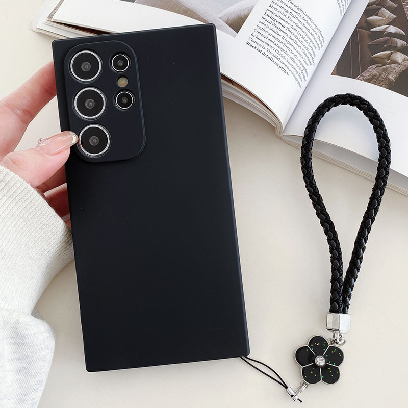 Silicone Liquid Case - 液体シリコン製スマホケース、五葉の花柄ラッキーランヤード付き、Samsung Galaxy S26 Ultra S25 S24