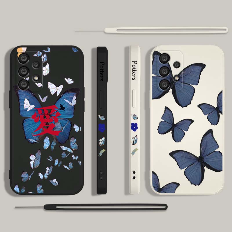 青い蝶柄のSamsung Galaxy A73 A71 A5 - Silicone Liquid Case のレビューと価格