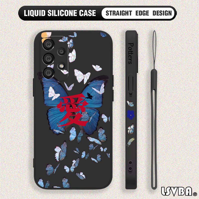 青い蝶柄のSamsung Galaxy A73 A71 A5 - Silicone Liquid Case のレビューと価格