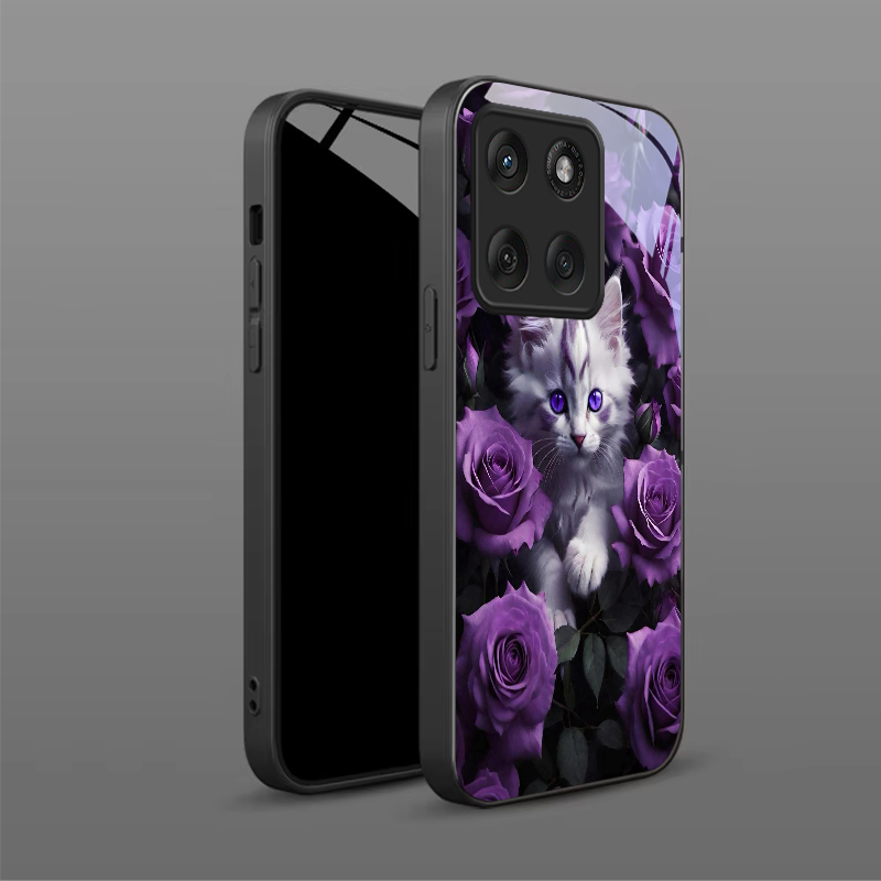 子猫と紫のバラ柄の黒いガラス製携帯電話ケース、モトローラモト - Phone Cases For Motorola のレビューと価格