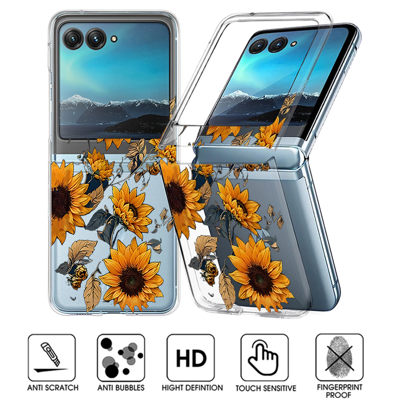 ひまわり柄クリア電話ケースモトローラ Razr 50 40  - Phone Cases For Motorola のレビューと価格