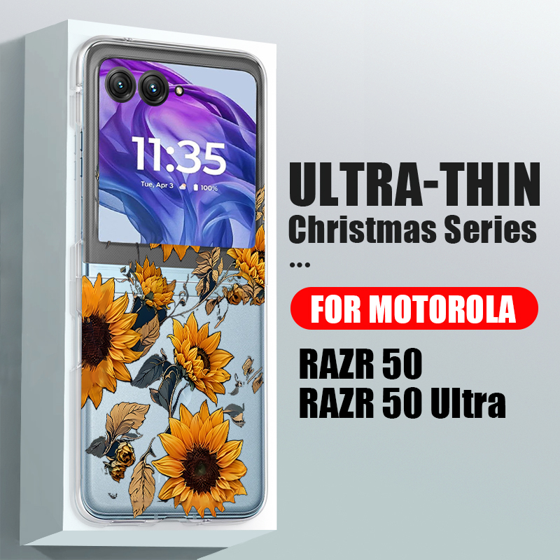 ひまわり柄クリア電話ケースモトローラ Razr 50 40  - Phone Cases For Motorola のレビューと価格