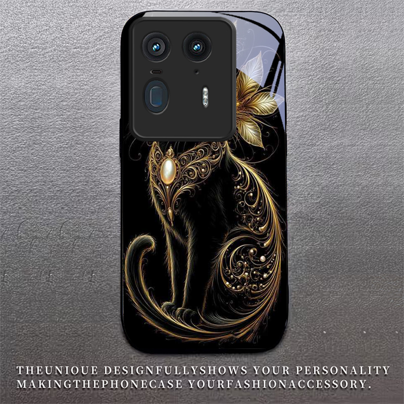 高級感のある宝石付き猫柄ブラックガラス製携帯電話ケース、モト - Phone Cases For Motorola のレビューと価格