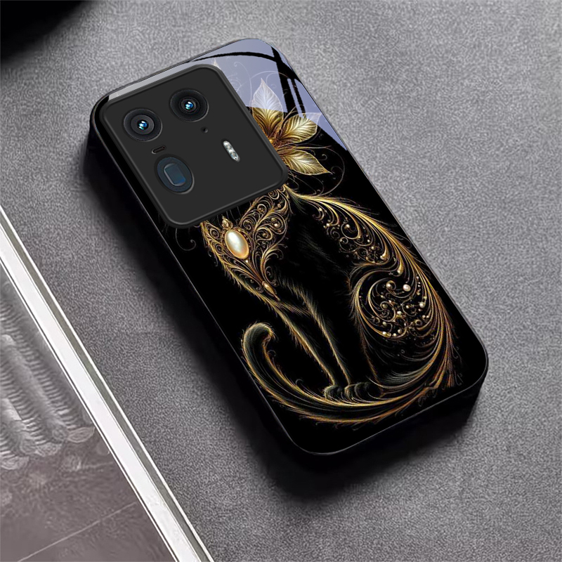 高級感のある宝石付き猫柄ブラックガラス製携帯電話ケース、モト - Phone Cases For Motorola のレビューと価格