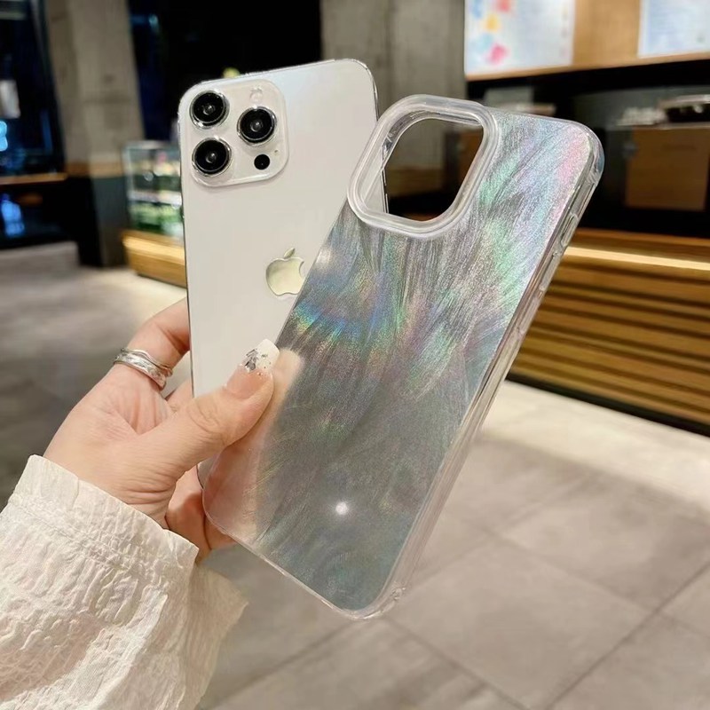 高級オーロラシルバーレーザーフェザー糸電話ケース iphon - Phone Cases Arc のレビューと価格