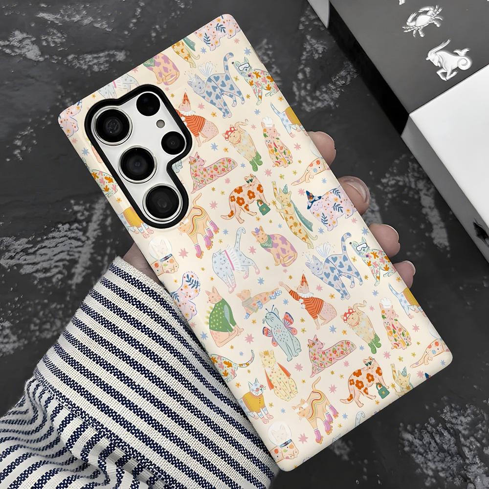 かわいい猫柄スマホケース 2-in-1 光沢シェル Sams - Phone Cases Cute のレビューと価格