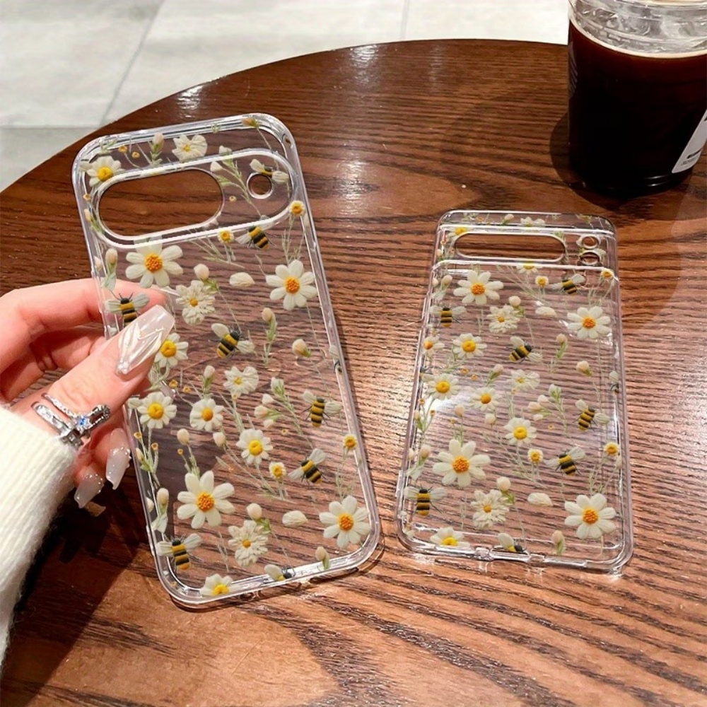 かわいいミツバチの花柄ソフトクリア電話ケース Google  - Phone Cases Google Pixel 9A のレビューと価格