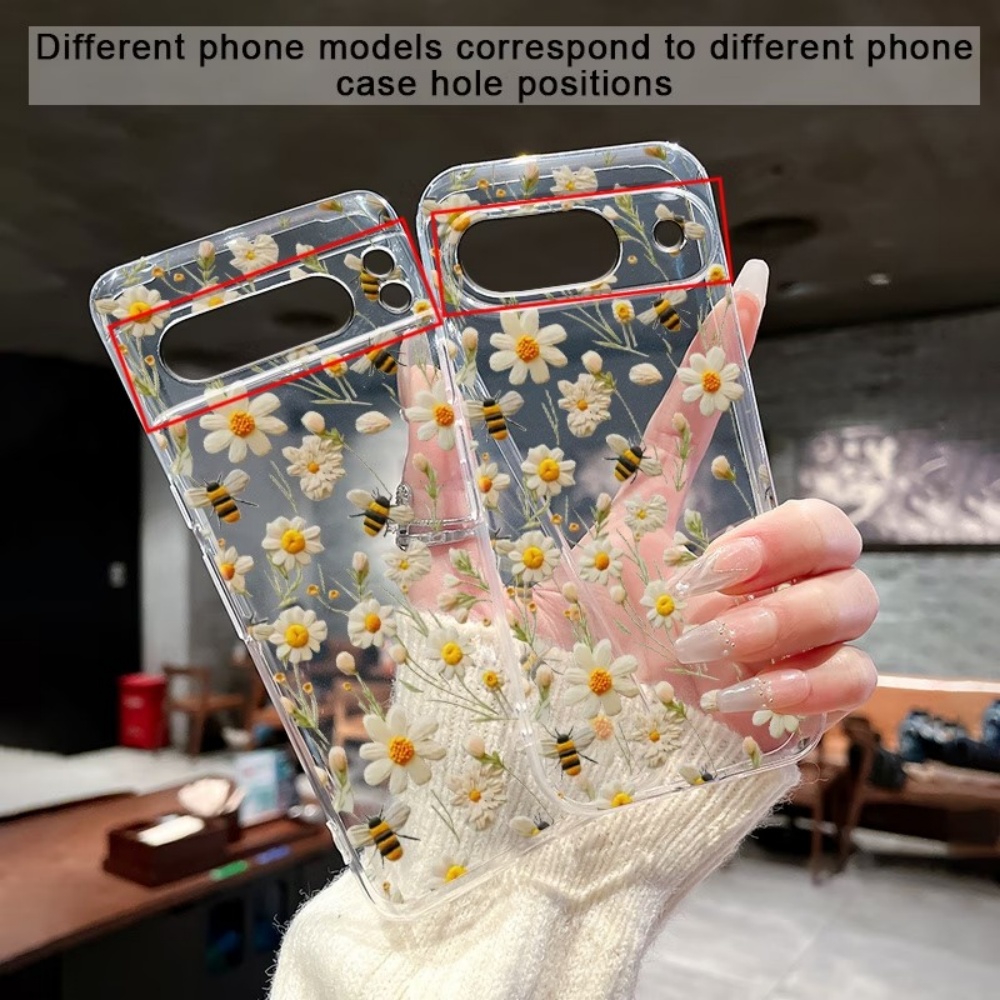 かわいいミツバチの花柄ソフトクリア電話ケース Google  - Phone Cases Google Pixel 9A のレビューと価格