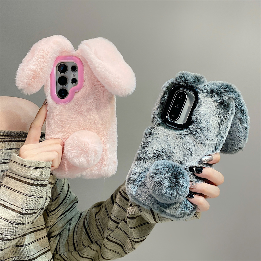 かわいいウサギ耳ふわふわスタンド付きスマホケース Samsu - Phone Cases Cute のレビューと価格