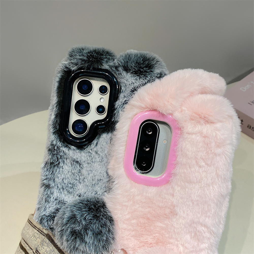 かわいいウサギ耳ふわふわスタンド付きスマホケース Samsu - Phone Cases Cute のレビューと価格
